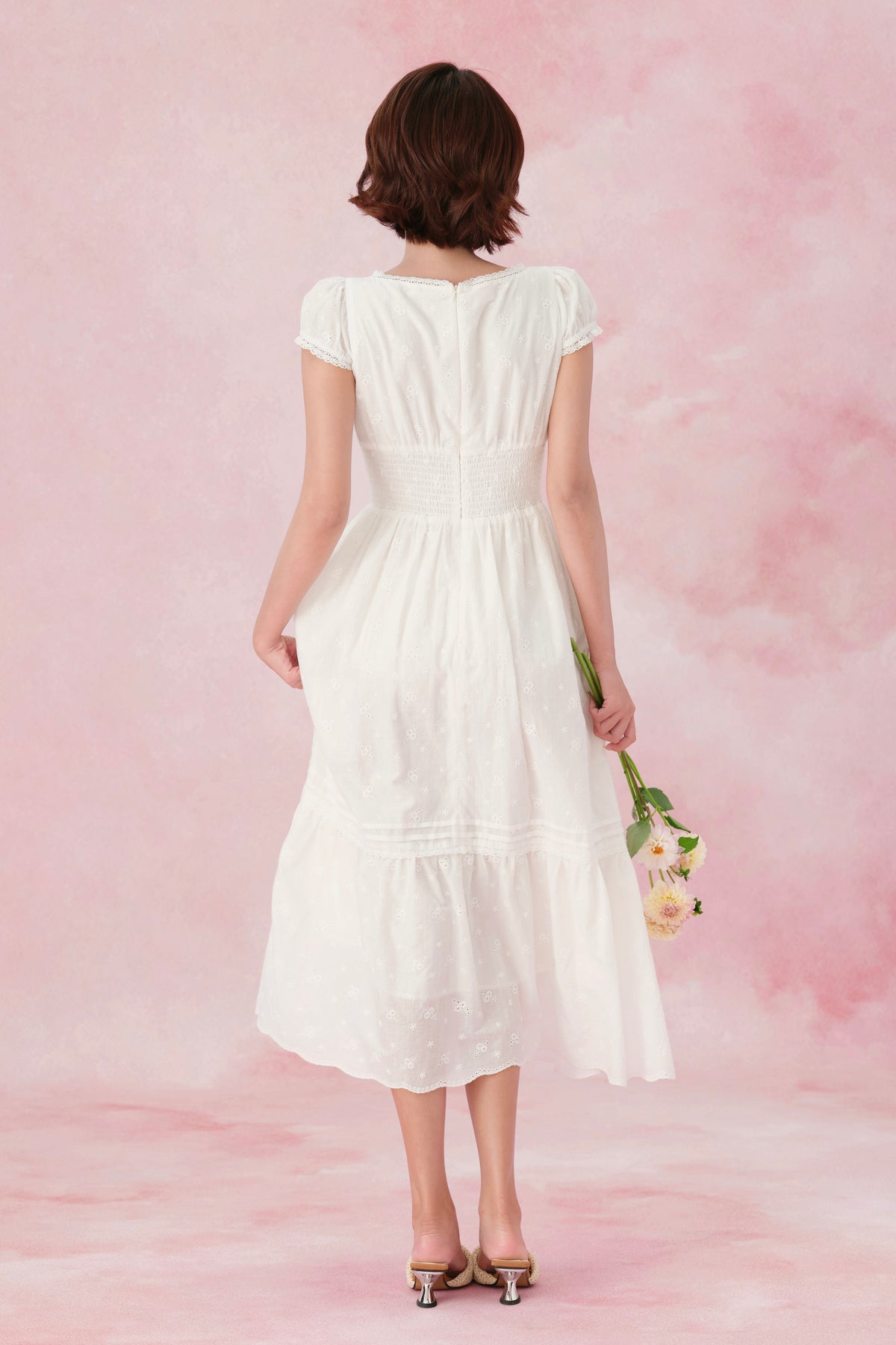 Sylvie dress in White Embroidered Cotton