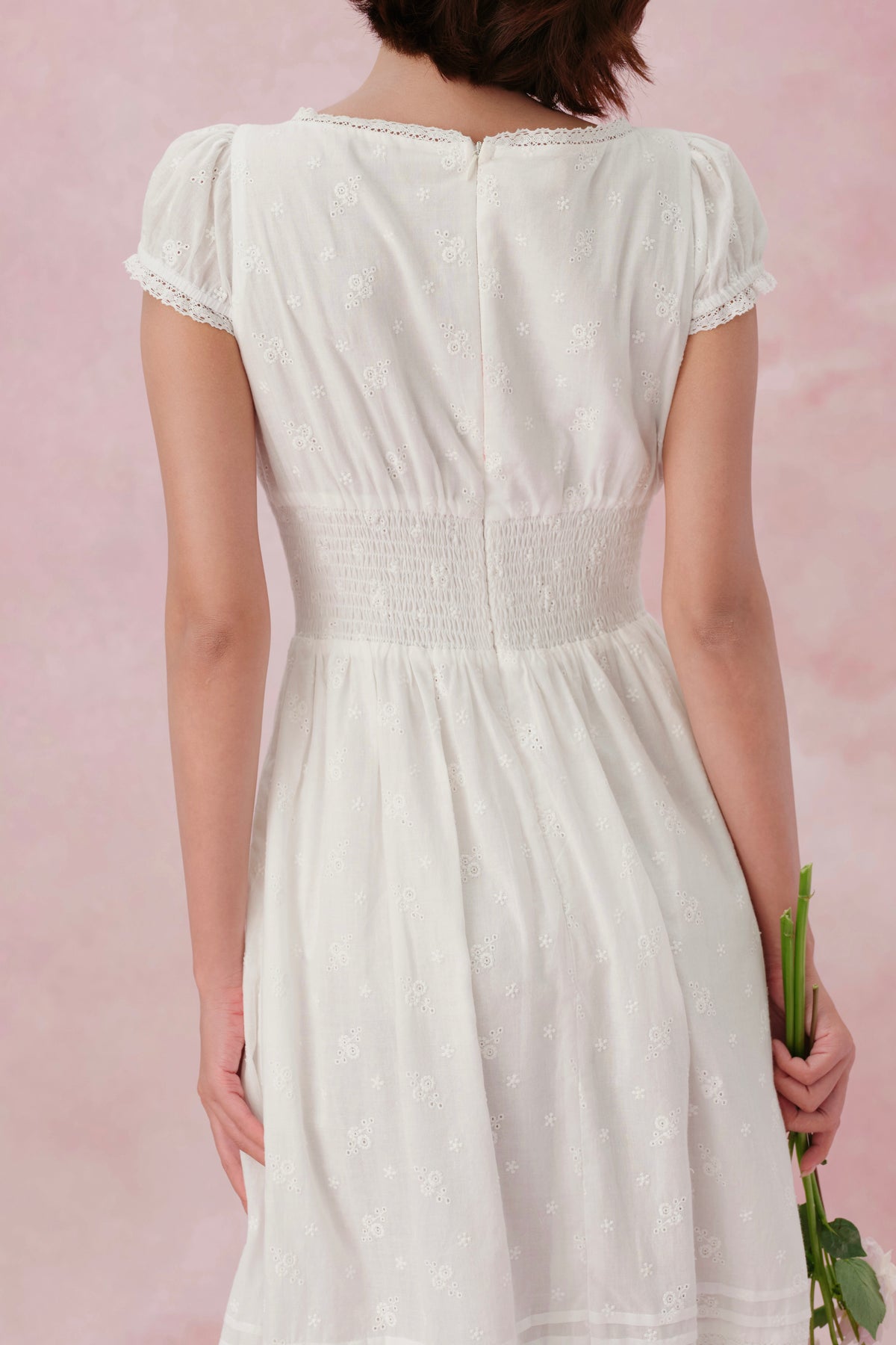 Sylvie dress in White Embroidered Cotton