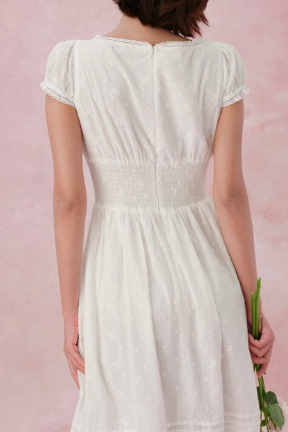 Sylvie dress in White Embroidered Cotton