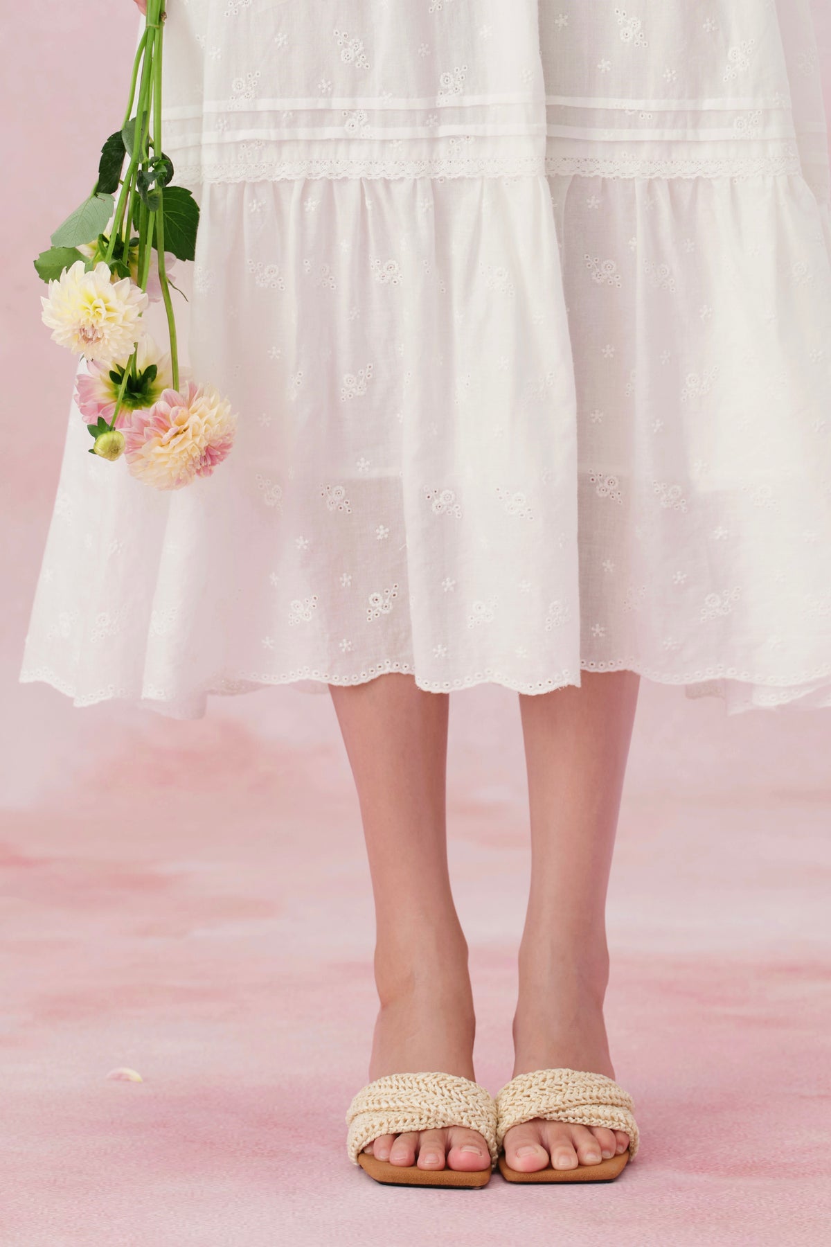 Sylvie dress in White Embroidered Cotton
