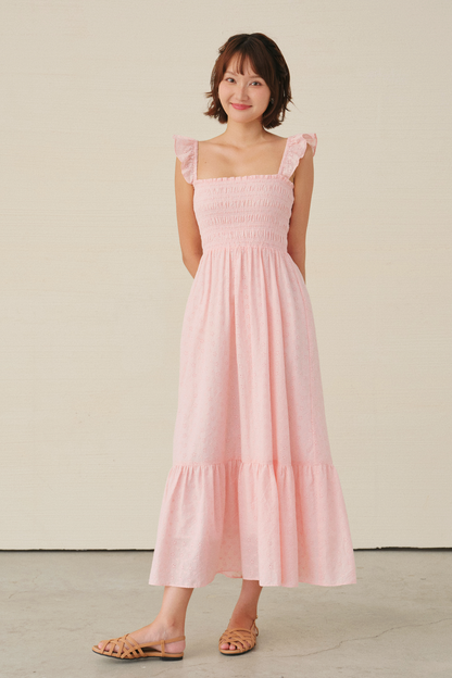 Rym dress in pink embroidered