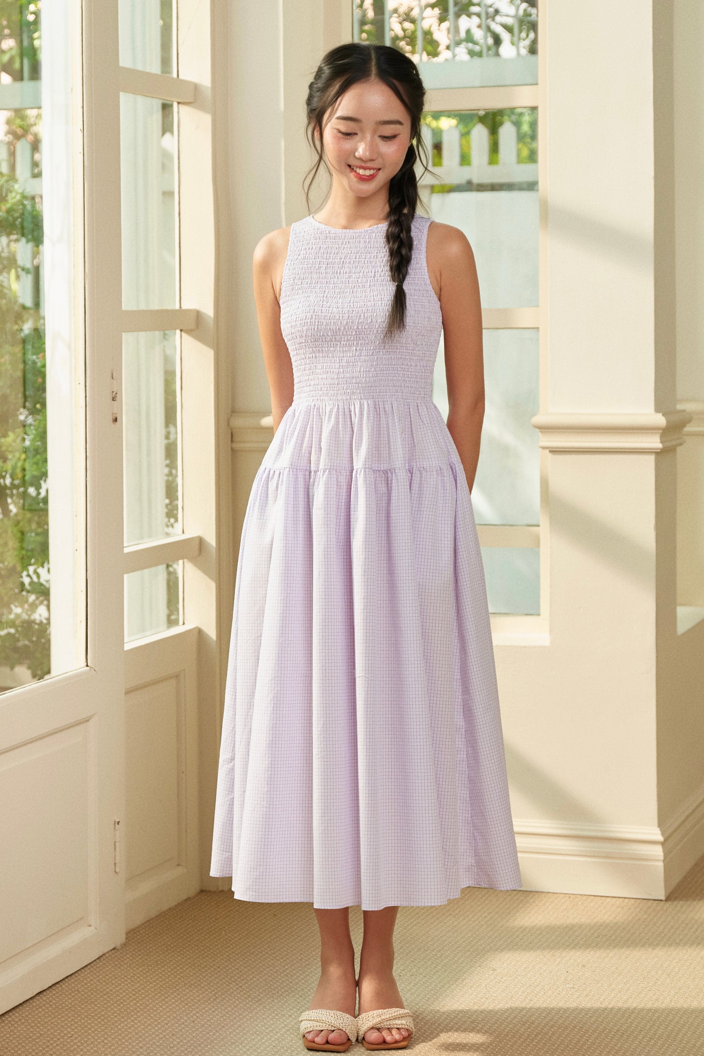 Đầm Camille midi - Lilac Check