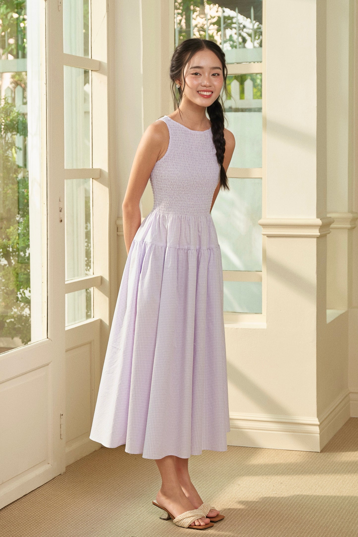 Đầm Camille midi - Lilac Check