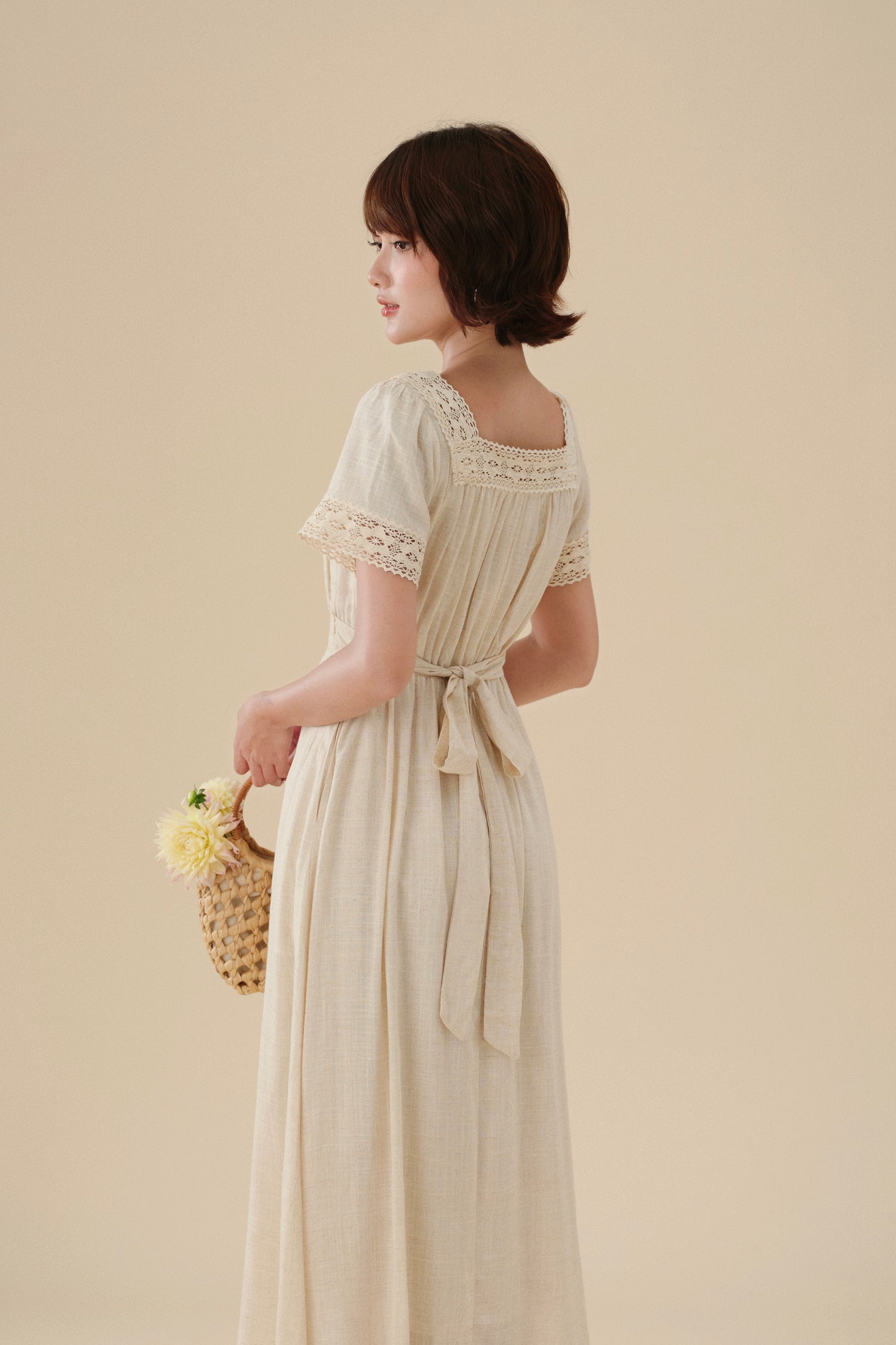 Xenia dress in Natural Linen - new lace!