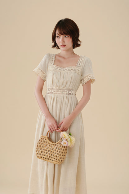 Xenia dress in Natural Linen - new lace!
