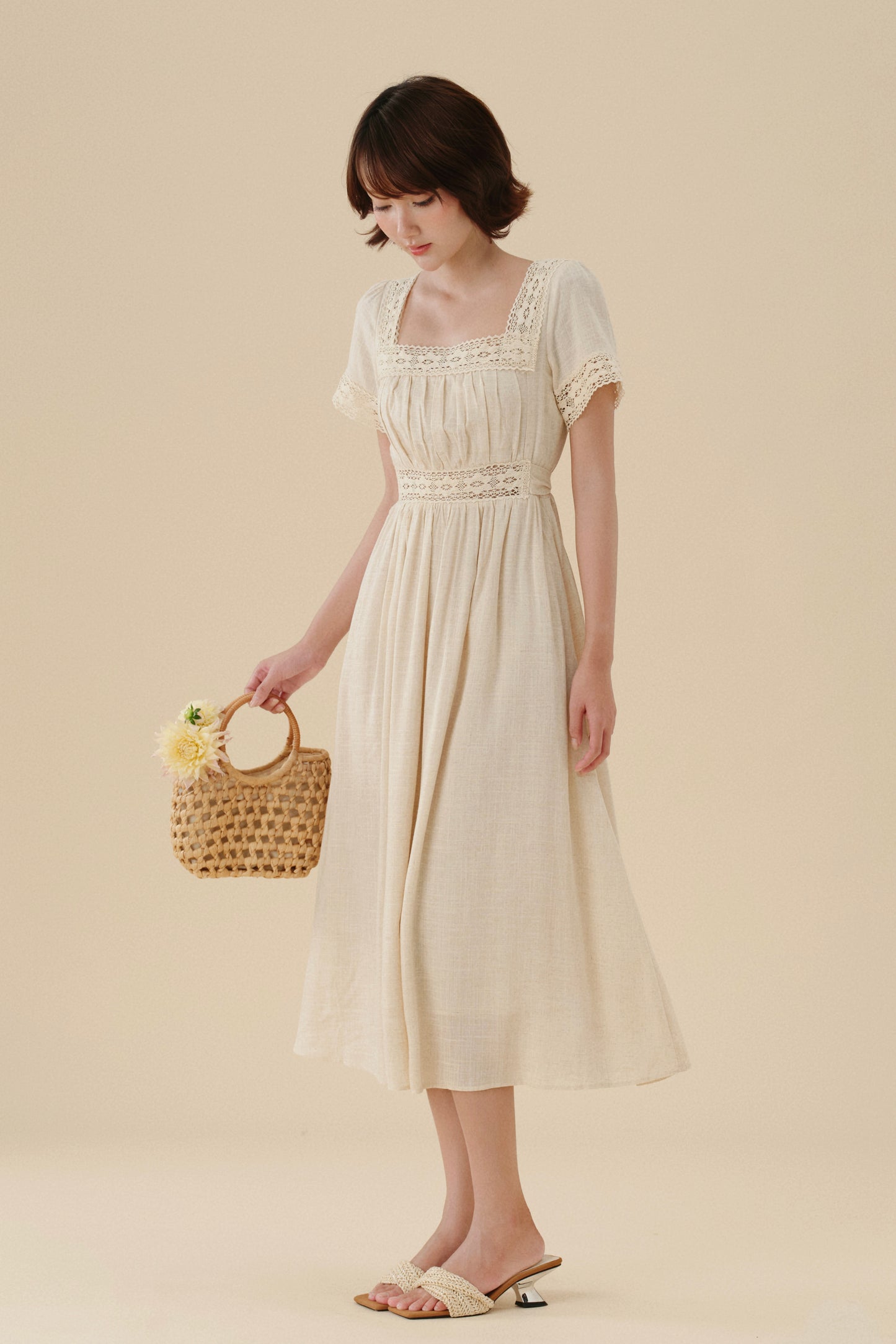 Xenia dress in Natural Linen - new lace!