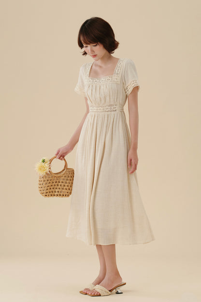 Xenia dress in Natural Linen - new lace!