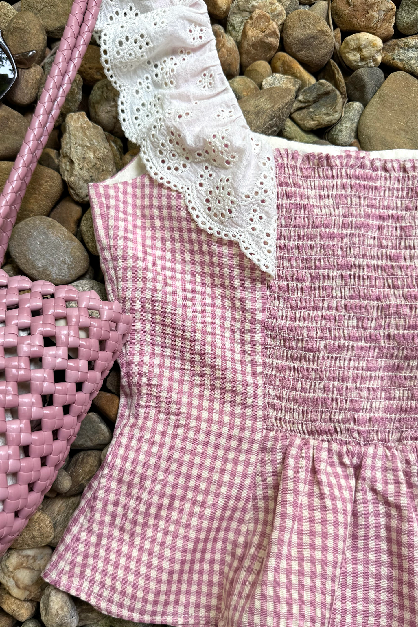 Xavia top in pink–cream checks