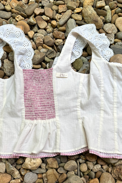 Xavia top in pink–cream checks