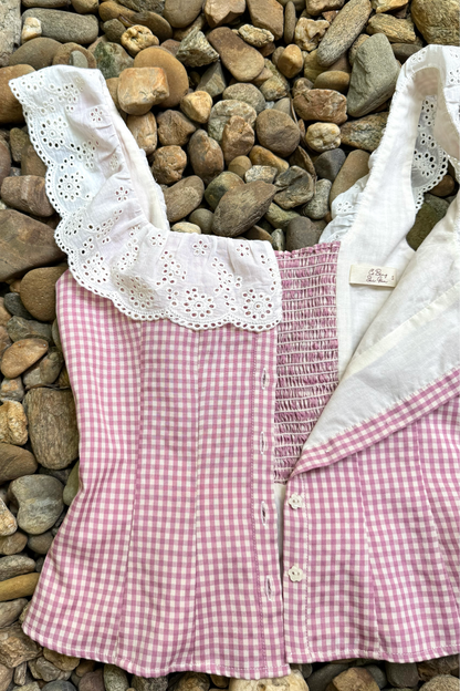 Xavia top in pink–cream checks