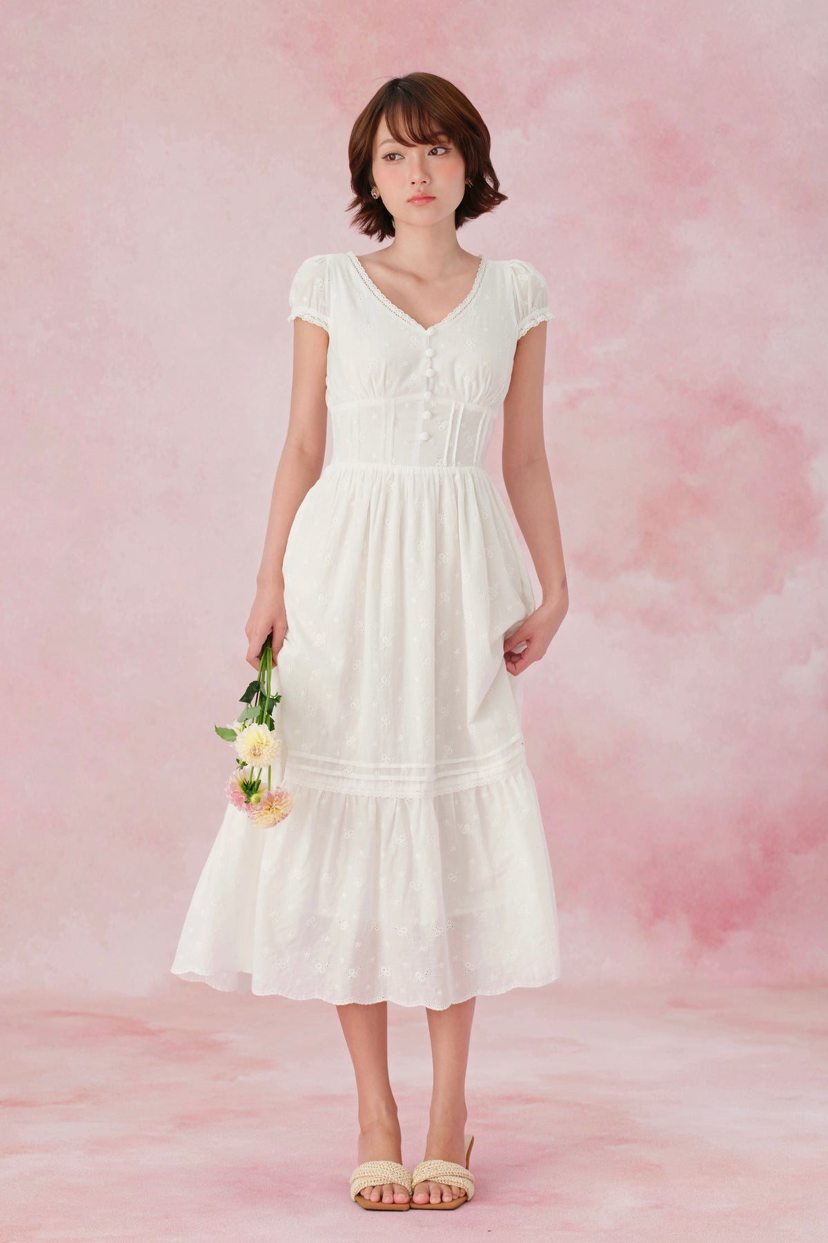 Sylvie dress in White Embroidered Cotton