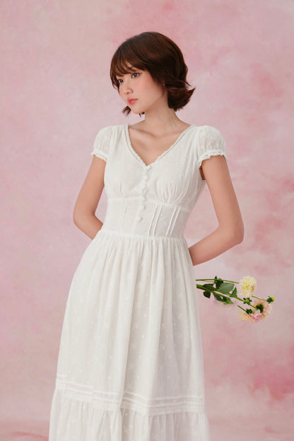 Sylvie dress in White Embroidered Cotton