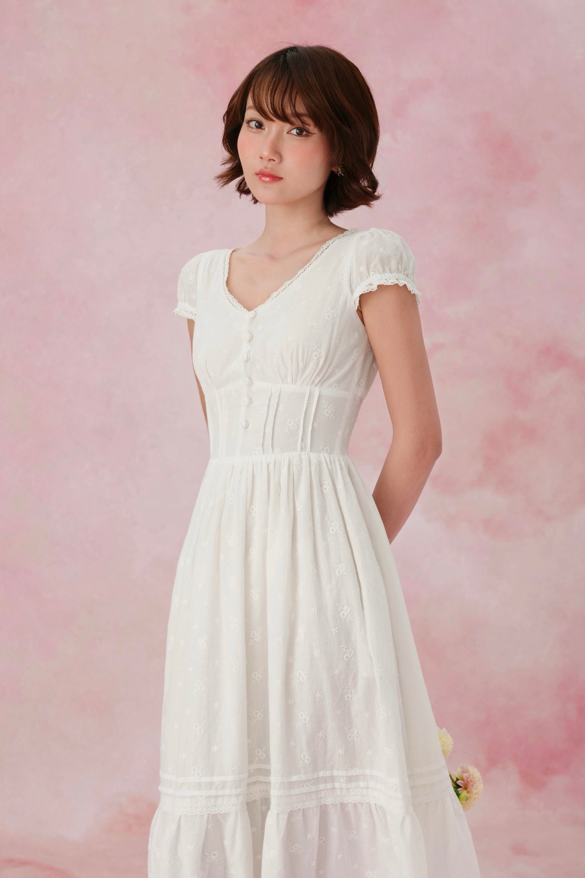 Sylvie dress in White Embroidered Cotton