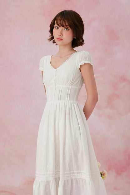 Sylvie dress in White Embroidered Cotton