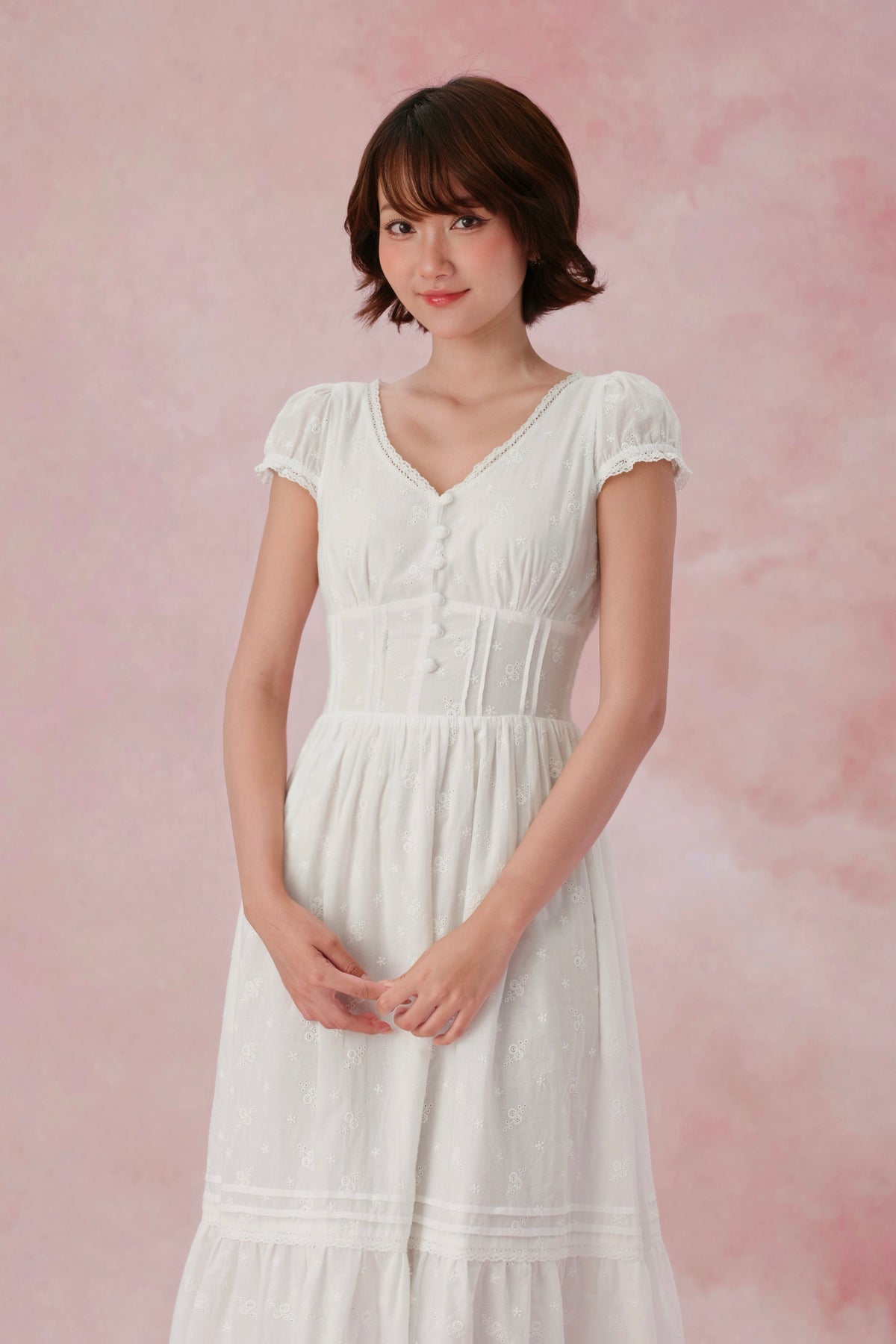Sylvie dress in White Embroidered Cotton