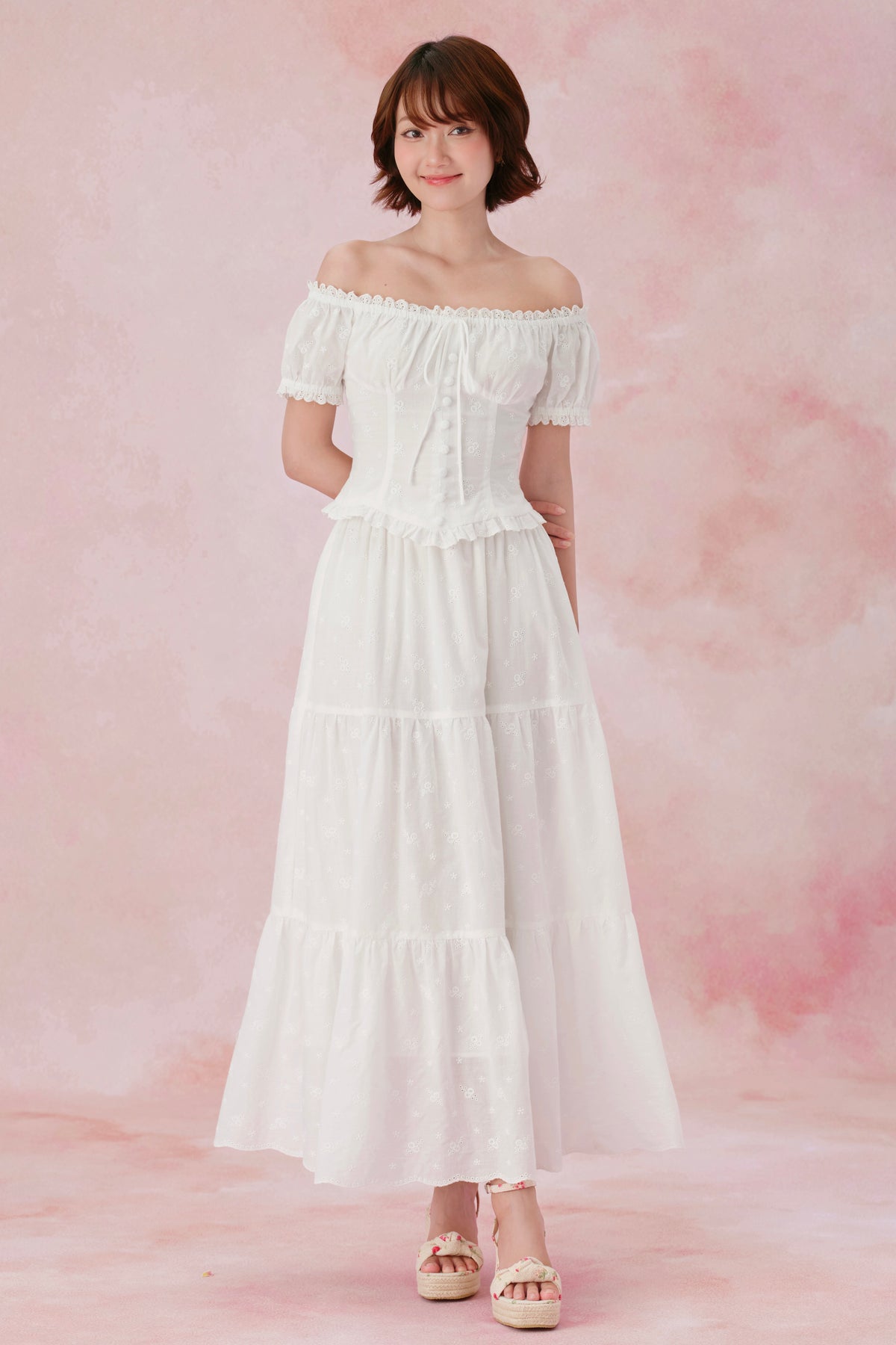 Alex-Coline set in White Embroidered Cotton