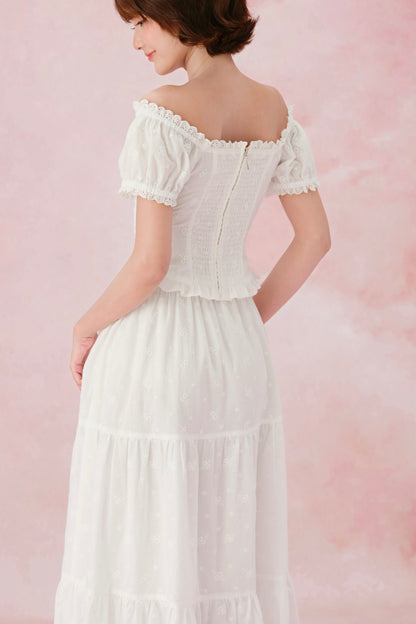 Alex-Coline set in White Embroidered Cotton