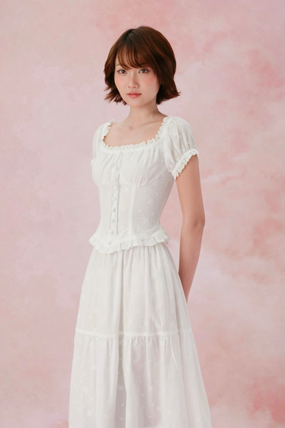 Alex-Coline set in White Embroidered Cotton