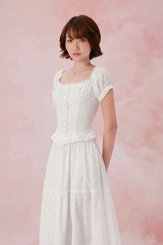 Alex-Coline set in White Embroidered Cotton