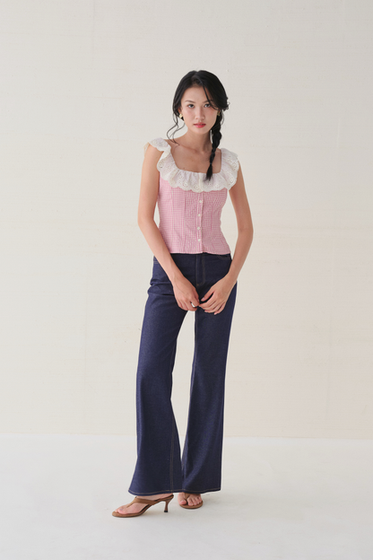 Xavia top in pink–cream checks