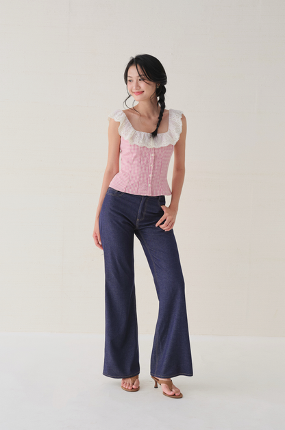 Xavia top in pink–cream checks