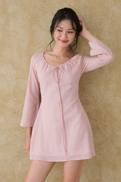 Violet dress in Dusty Rose Polka